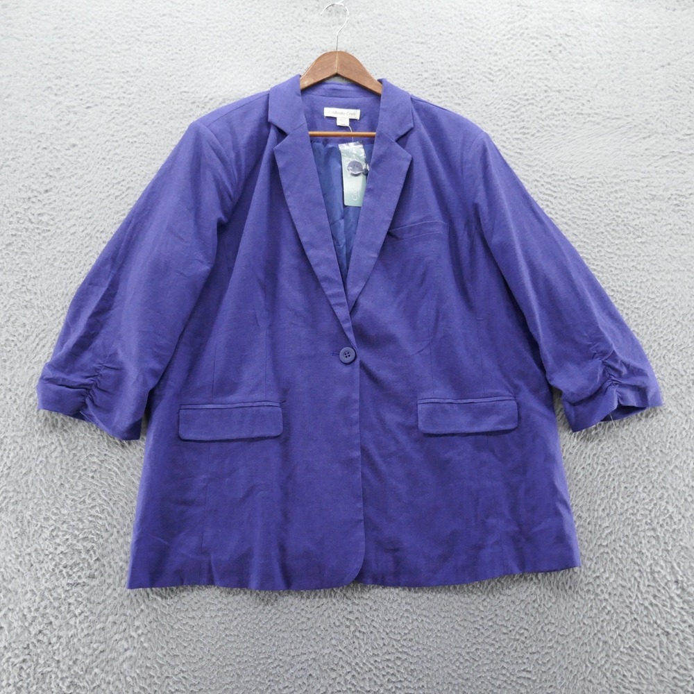 Coldwater Creek India Ink Purple 3/4 Sleeve Linen Blend Blazer Jacket 22W NEW - Picture 1 of 11